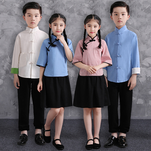 儿童五四青年装小学生大合唱演出服中国风民国服装男女童棉麻套装