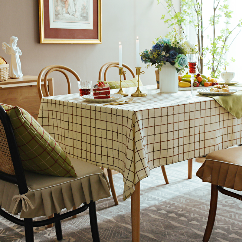 桌布布艺棉麻长方形餐桌台布垫日系格子ins风书桌茶几桌布高级感