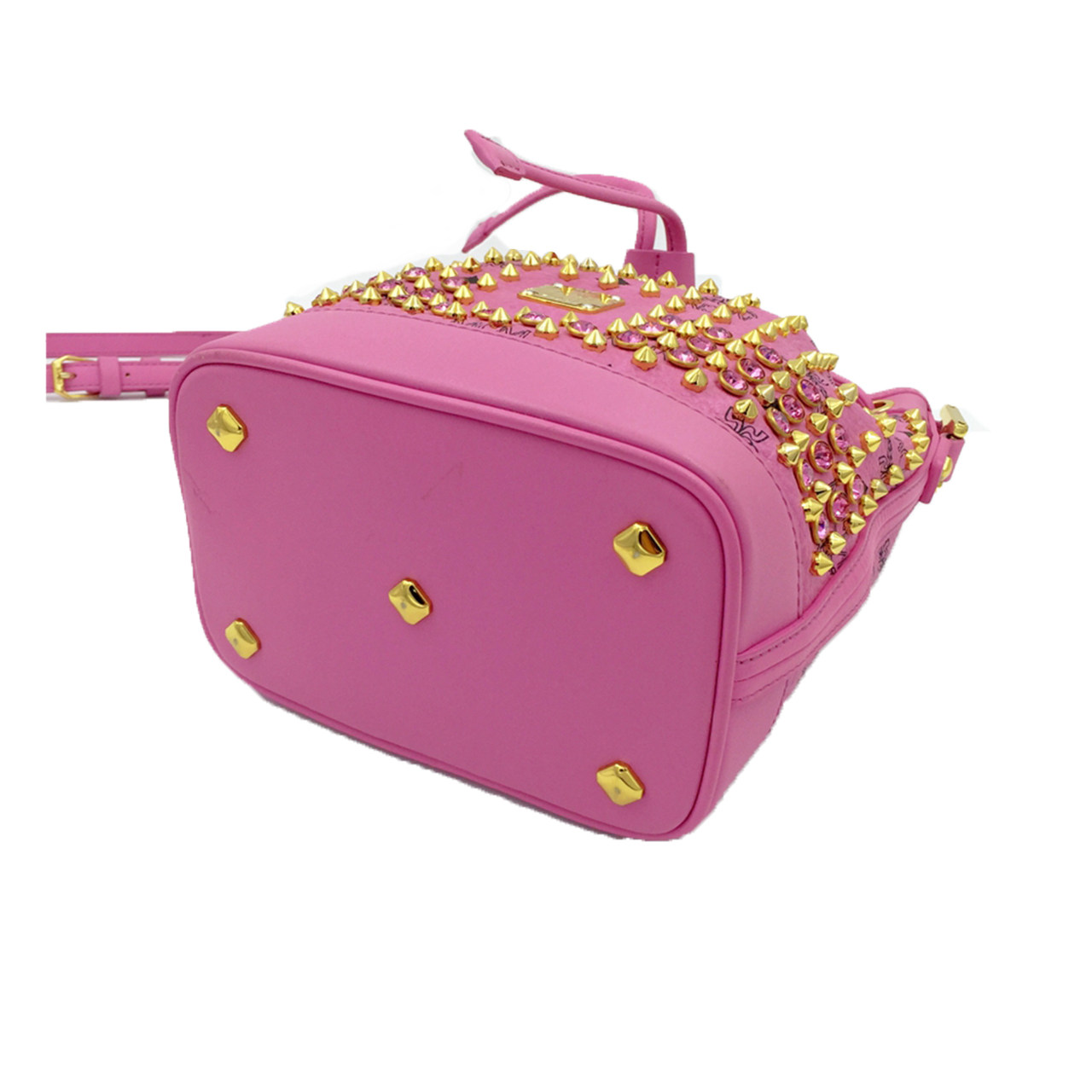 [9.5新]mcm女士粉色印花水钻单肩斜挎包