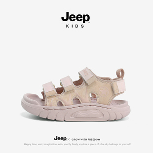 jeep女童凉鞋夏季轻便2024款新款男童便捷魔术贴软底防滑透气童鞋