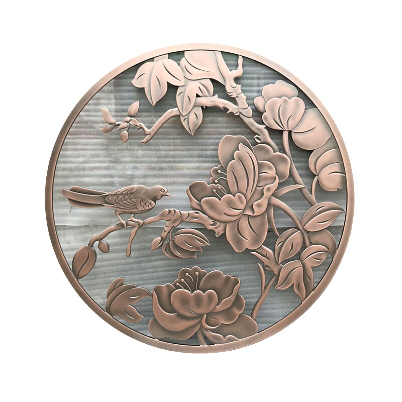 实心铝板雕刻浮雕镂空圆形花窗屏风隔断镂空雕刻金属中式屏风定做