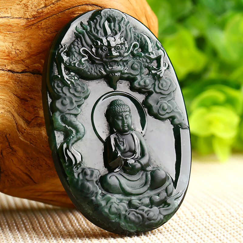 老坑墨翠全透绿厚装神龙护主天然缅甸a货挂件38.63克