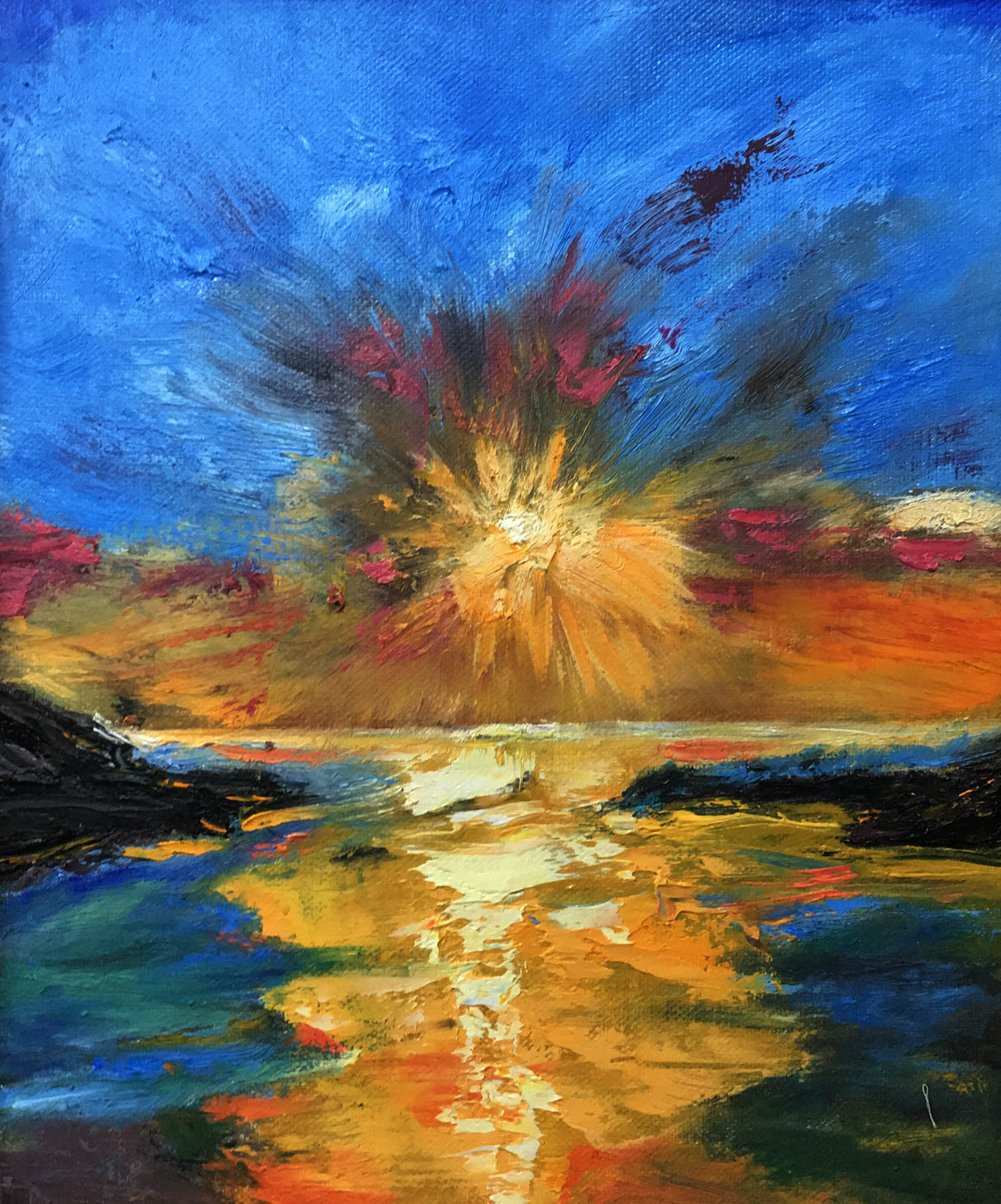 央美新秀 吕祖翠《海之日出》布面油画