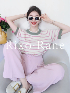 法国Rixo Rane美到醉心⭐针织条纹T恤女粉色温柔撞色小众时髦上衣