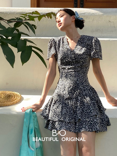 B-O 88148夏季小众豹纹两色小个子高级感连衣裙连衣裙