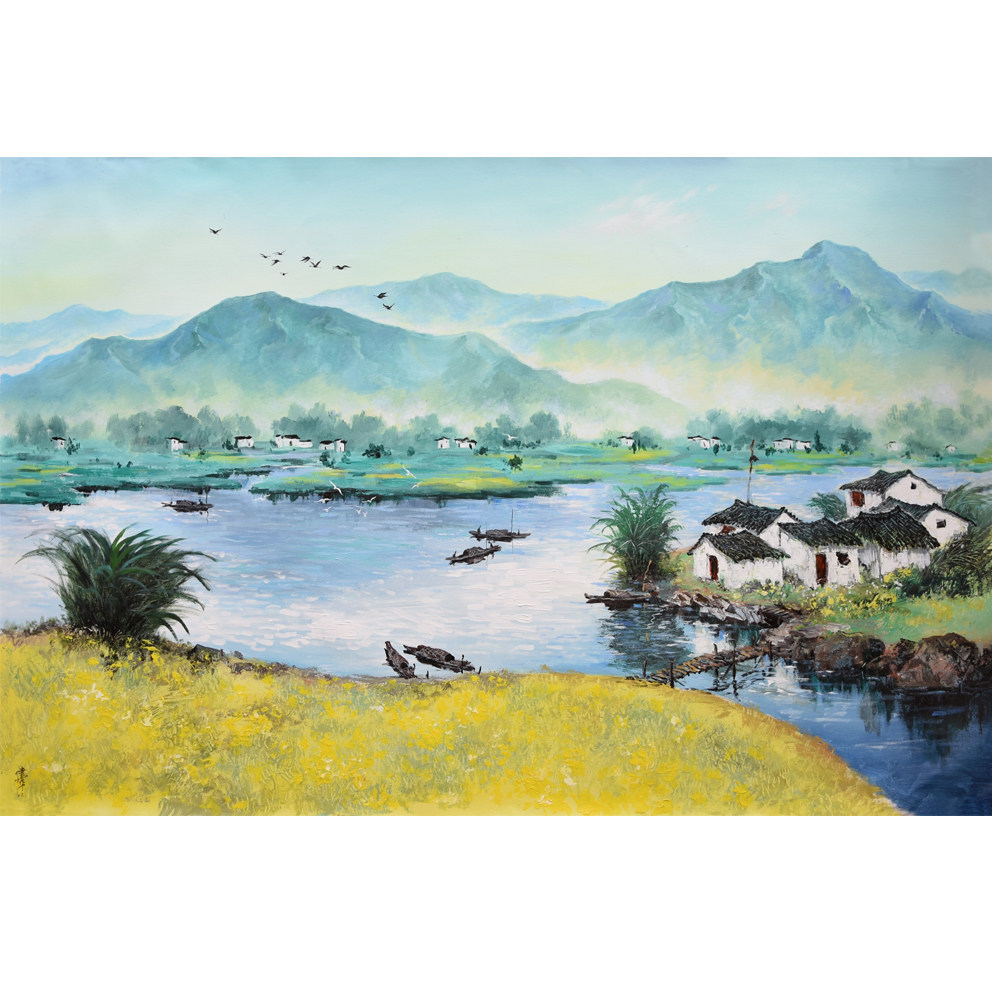 吴建华油画《烟雨江南》实力派画家/邳州市美协理事