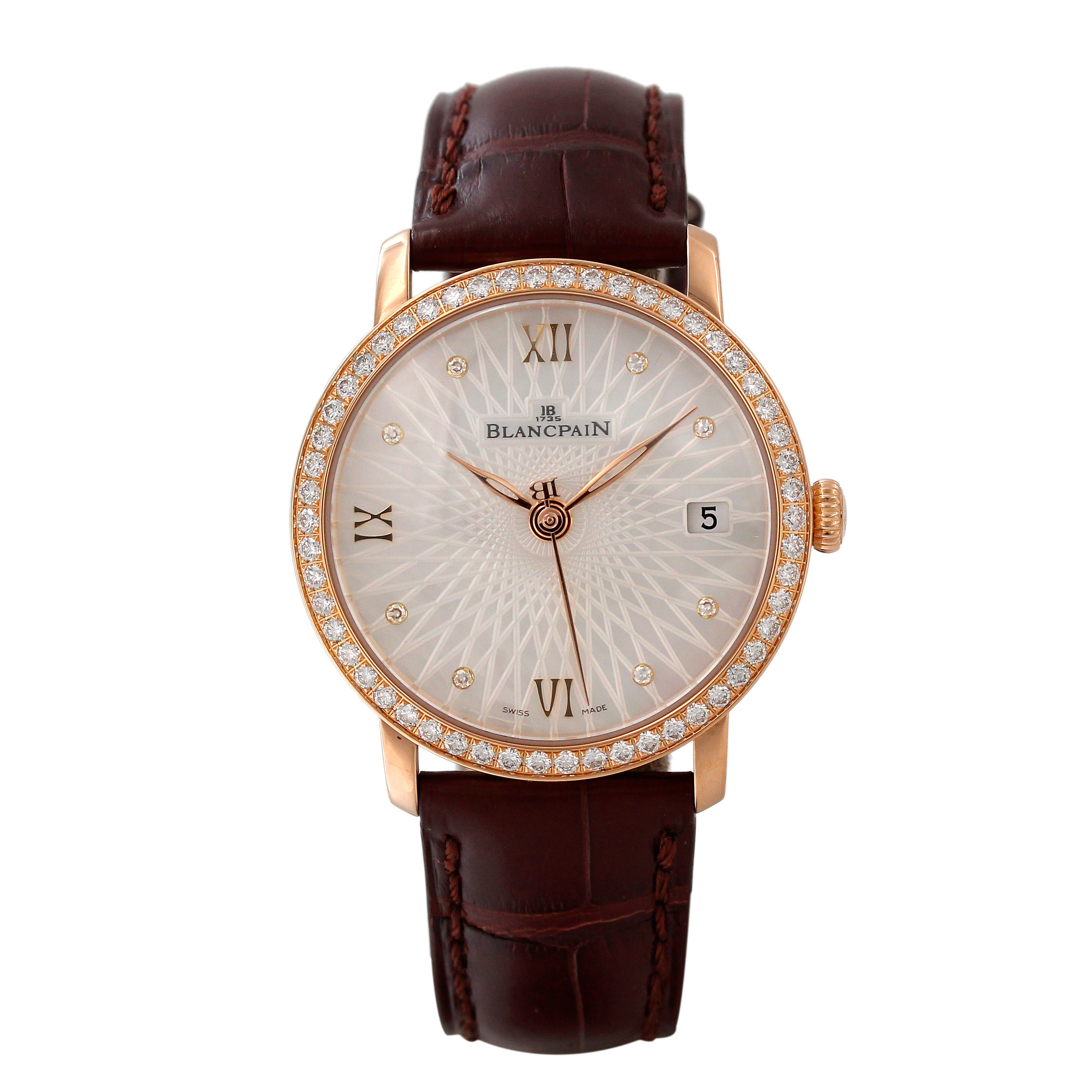 【9.5新】宝珀女装系列18k玫瑰金镶钻自动机械女表