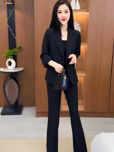 韩版洋气减龄职业装套装女春秋新款高级感西装外套微喇叭裤两件套