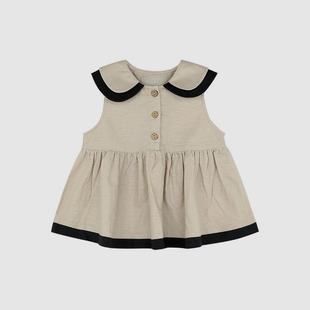 新品巴拉巴拉女童套装娃娃领无袖小衫纯色裙裤2024夏季新款夏装洋