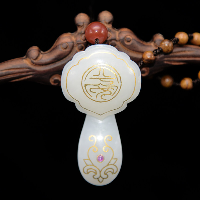 国雕大师【马进贵】 和田羊脂白玉错金-平安纹如意 15.871g