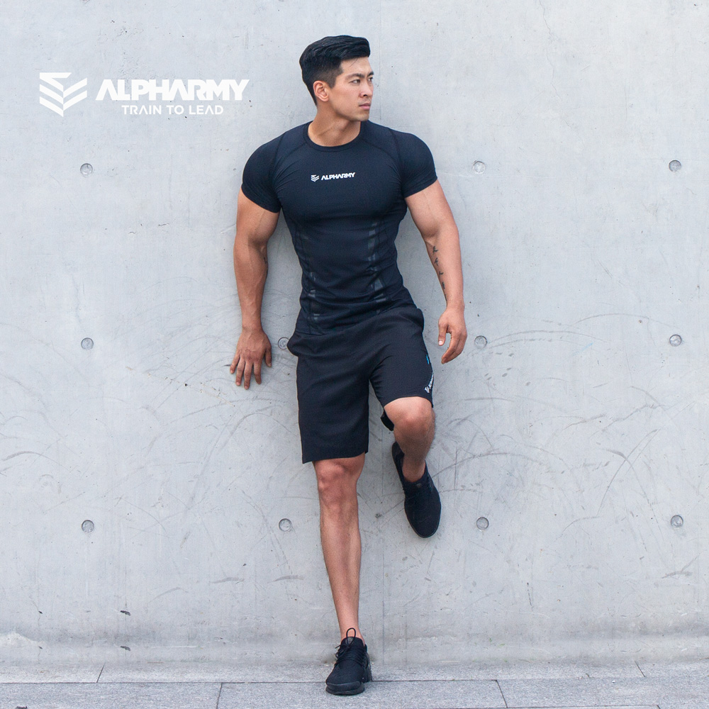 alpharmy健身速干短袖男宽松运动肌肉t恤弹力衣丝滑吸汗透气薄款