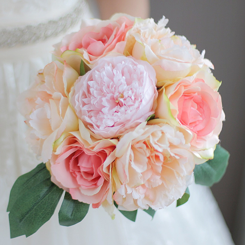 弋芙iffo高端婚礼新娘手捧花伴娘姐妹象牙粉色珊瑚色牡丹手捧花