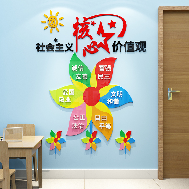 社会主义核心价值观标语墙贴装饰布置学校班级教室办公室文化墙面