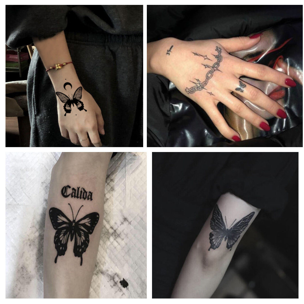刺青_暗黑系ins蝴蝶纹身贴持久防水女个性酷小清新刺青玫瑰简约风图案