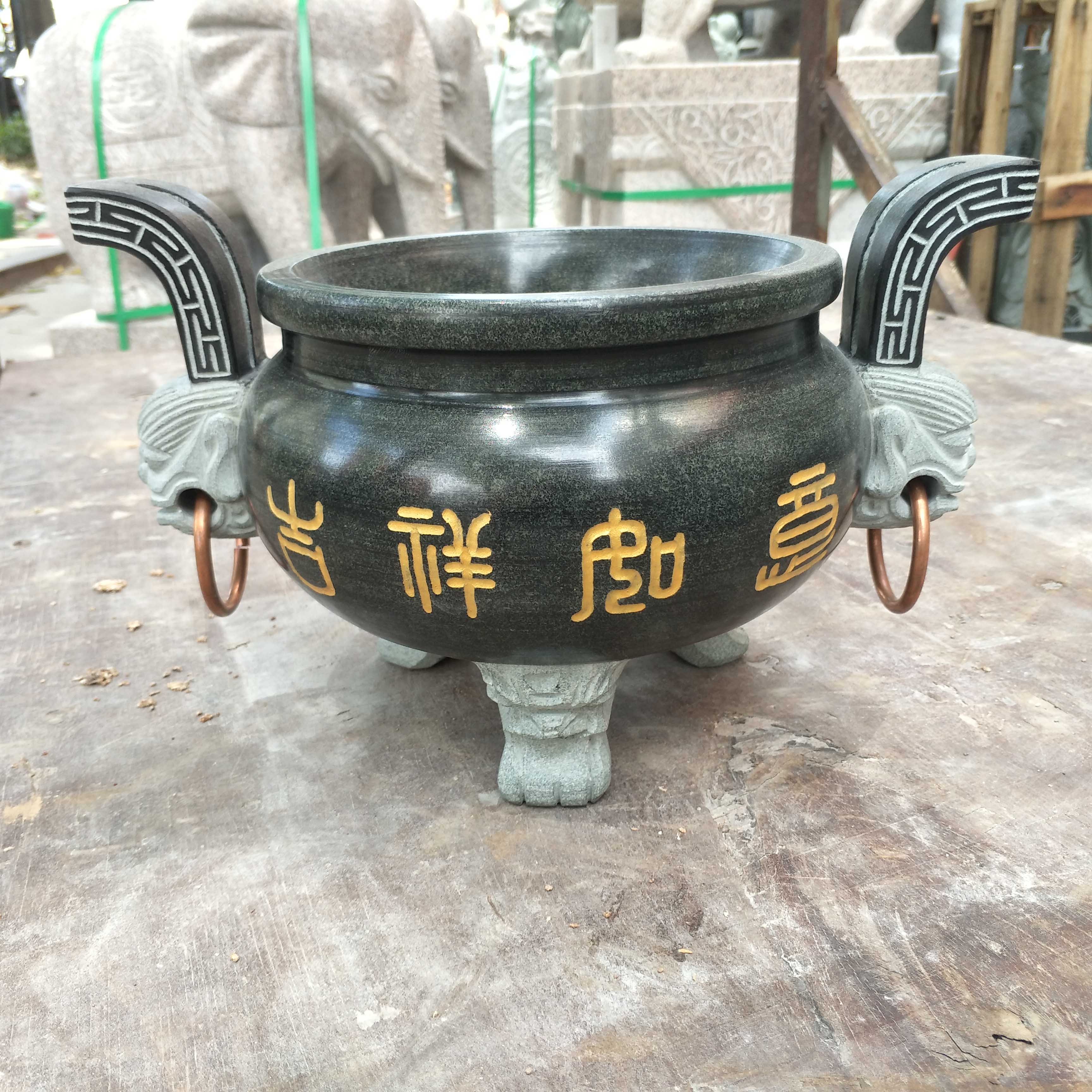 石雕香炉石头三脚龙头香炉寺庙小圆香炉祭祀香炉祠堂香炉狮头香炉