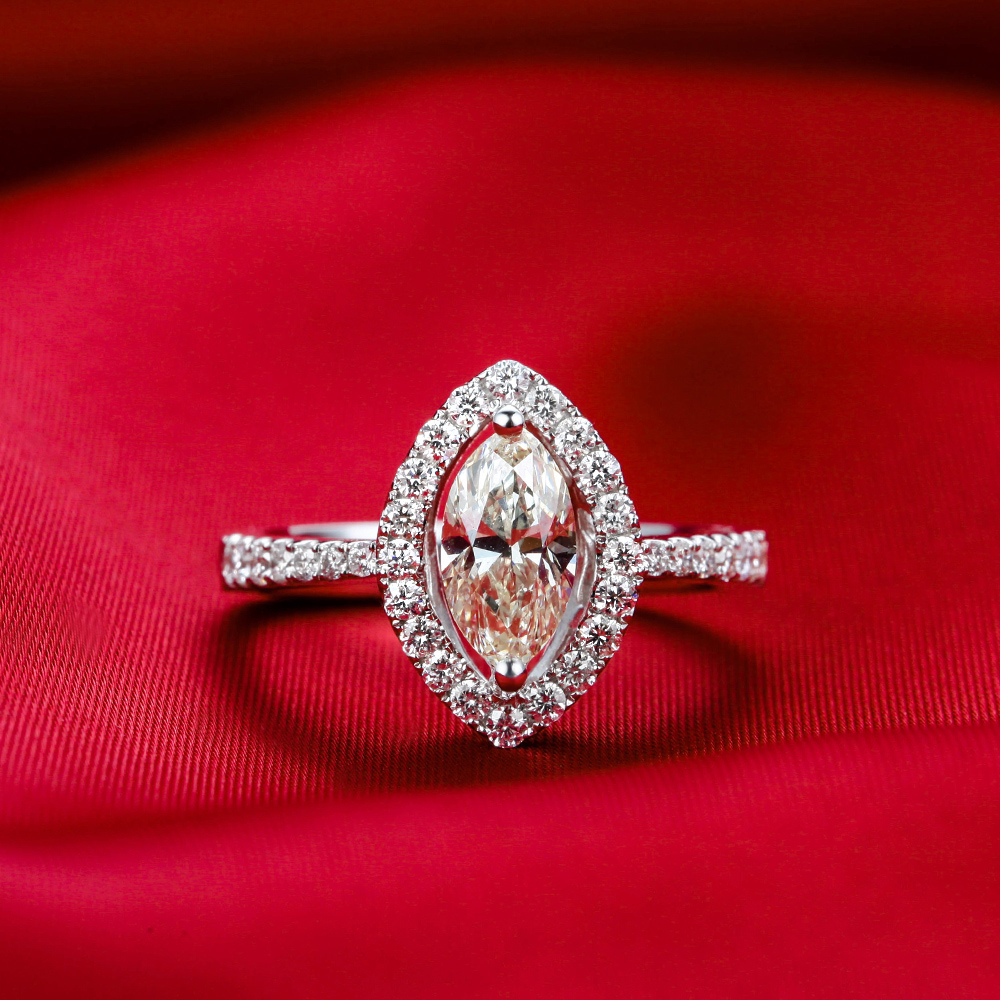 佐卡伊 白18k金共1.22克拉k-l色vs净度12.5号手寸橄榄形钻石戒指