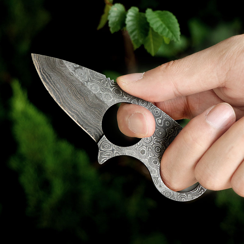 创意精美迷你小刀高硬度便携水果刀茶刀大马士革龙骨一体锋利直刀