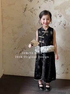 女童新中式国风盘扣套装夏季2024童装旗袍上衣长款半裙