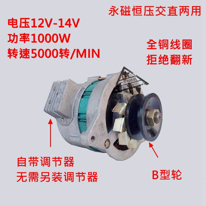 永磁恒压交流直流两用纯铜发电机农用车三轮车拖拉机12V14V发电机