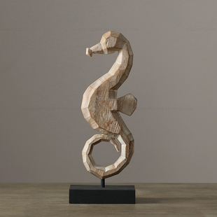 迦乐家居北欧乡村/地中海pattaya手工原木雕刻海马桌面摆件