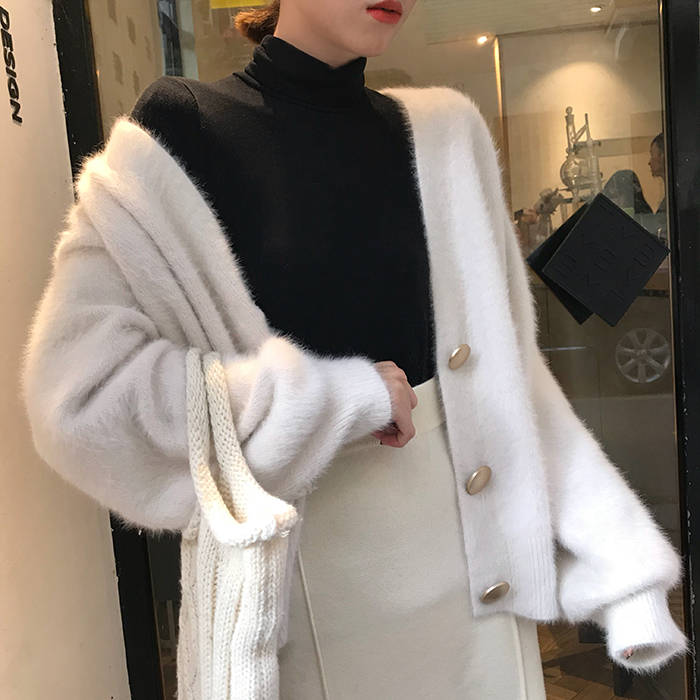 女皮草外套打底衫白毛衣2021年新款韩版慵懒风上衣秋装女毛衣针织