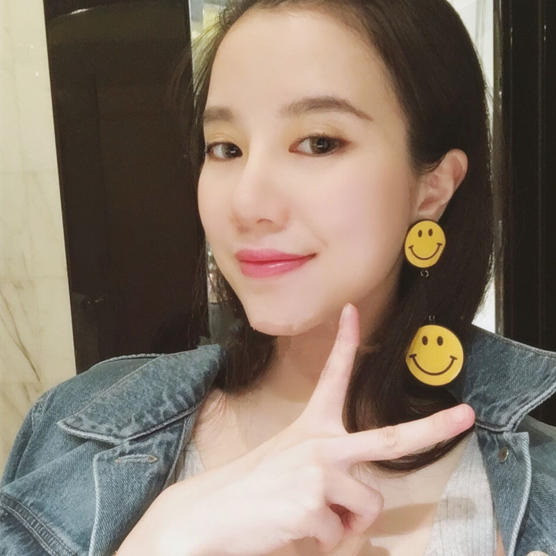 dnqueen韩版时尚笑脸夜店夸张耳坠名媛气质耳环耳钉无耳洞耳夹女_不