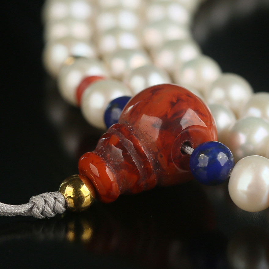 和平寺 佛七宝108颗珍珠佛珠 念珠 南红佛头 青金配饰 佛法加持