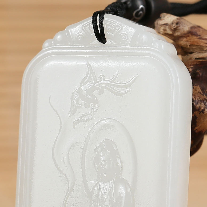 苏工省级玉雕大师张安琪 和田玉挂件 观音牌 和平寺赐福加持