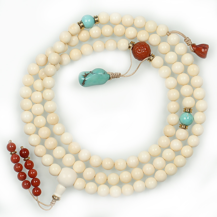 和平寺 108颗猛犸象牙佛珠 念珠 南红玛瑙 绿松石 佛法加持