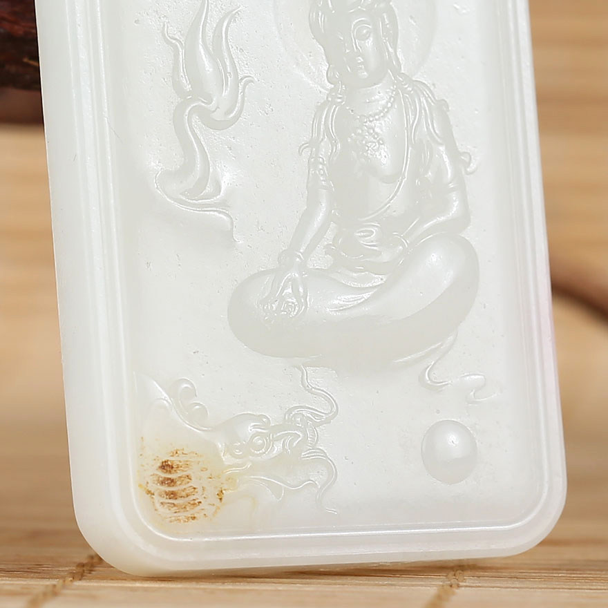 苏工省级玉雕大师张安琪 和田玉挂件 降龙观音 和平寺赐福加持