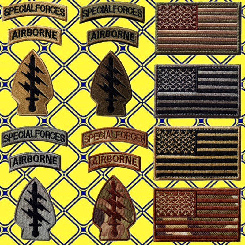 迷彩4件套美国闪电特种 游骑兵 空降兵 军迷刺绣魔术贴章徽章肩章