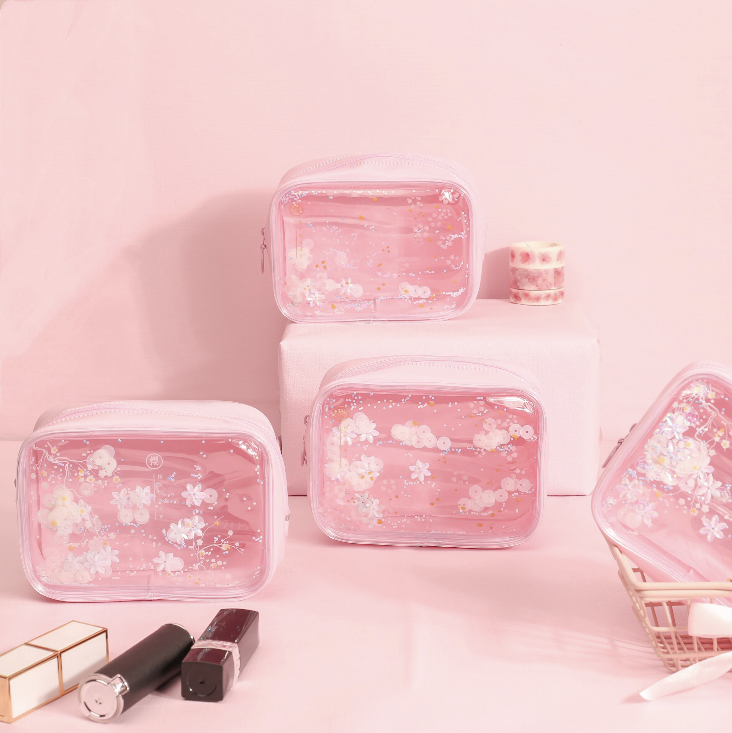 一折化妆包可爱少女 时尚_抖音同款ins创意少女网红便携随身带化妆包