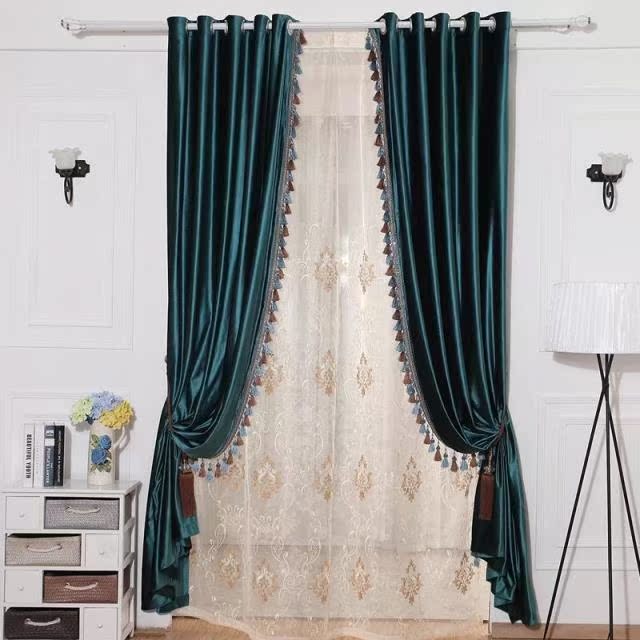 定制加厚高档奢华欧式纯色意大利绒布遮光客厅卧室窗帘帘头幔成品