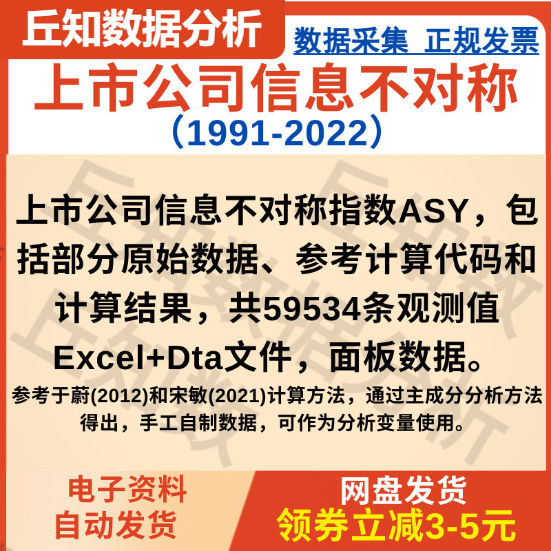 上市公司信息不对称ASY指数数据1991-2022年，主成分分析面板数据