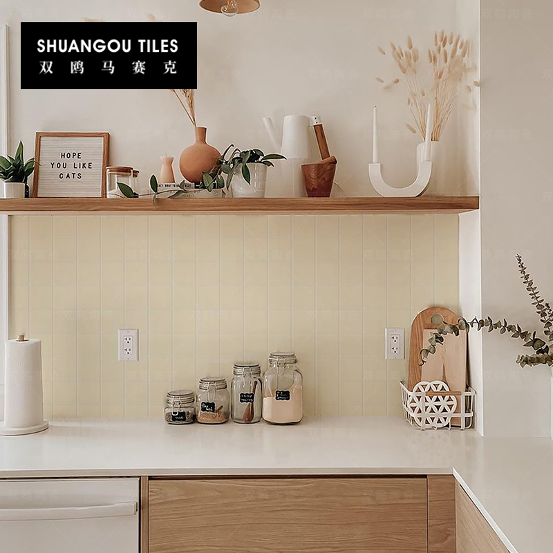 双鸥日式奶油风马赛克黄长条陶瓷卫生间浴室厨房咖啡厅背景墙瓷砖