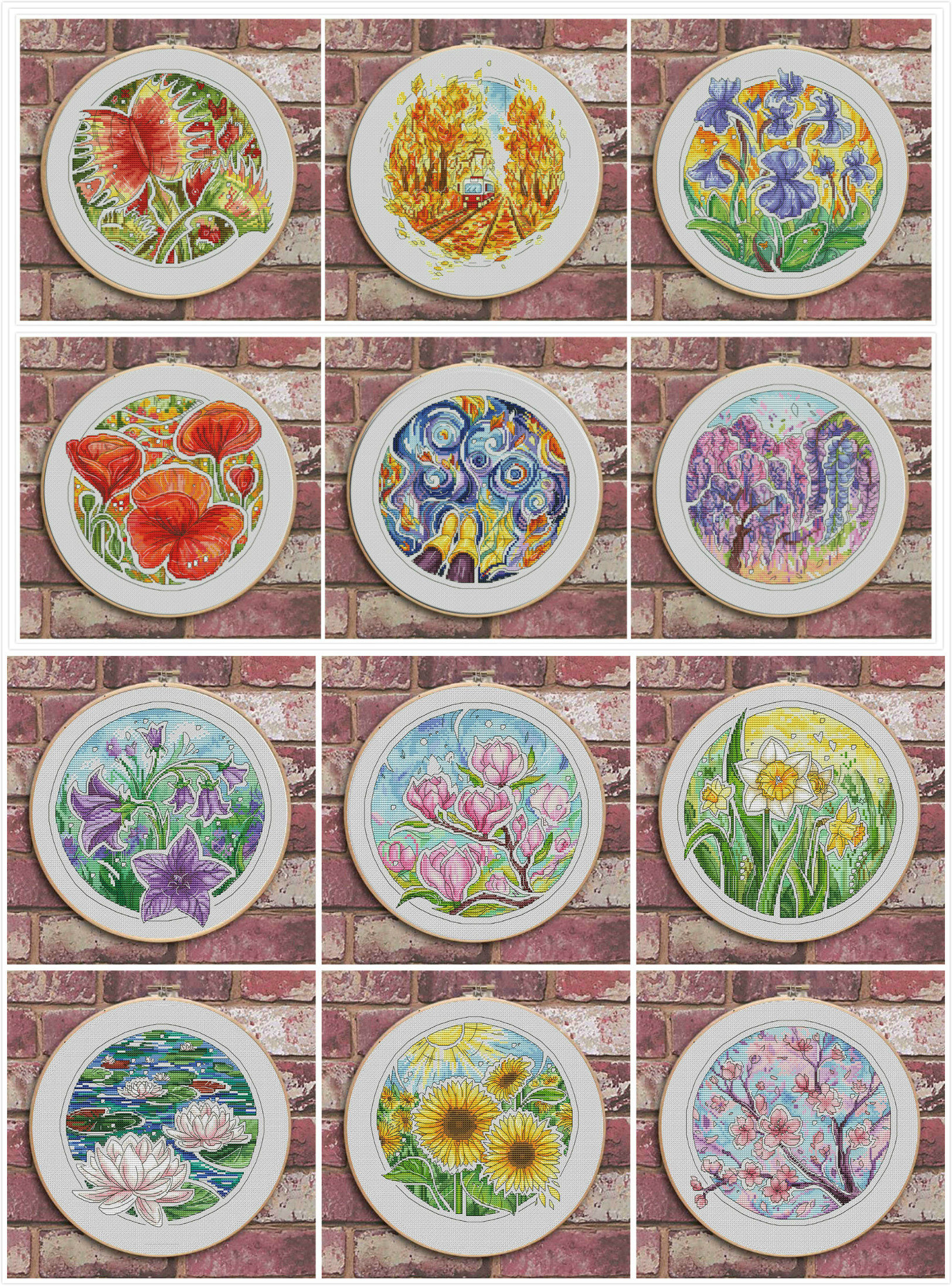 刘年锦绣正品dmc绣线十字绣自配套件非印花圆形花草风景