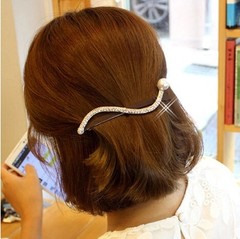 韩国进口波浪优雅镶钻珍珠大发夹气质横夹弹簧夹头饰发饰超值