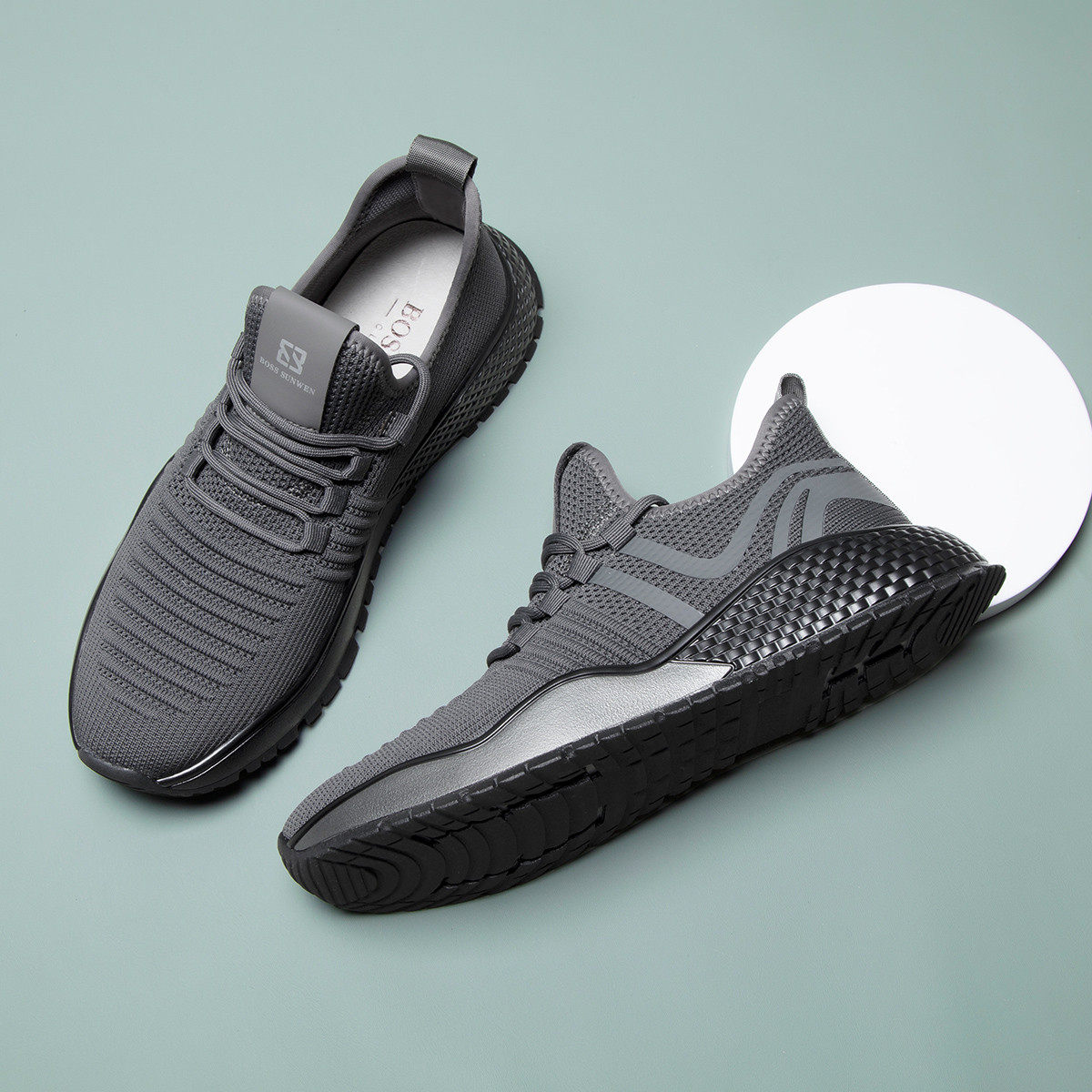 淘宝￥3017折后价￥3017boss男鞋黑色网眼透气厚底避