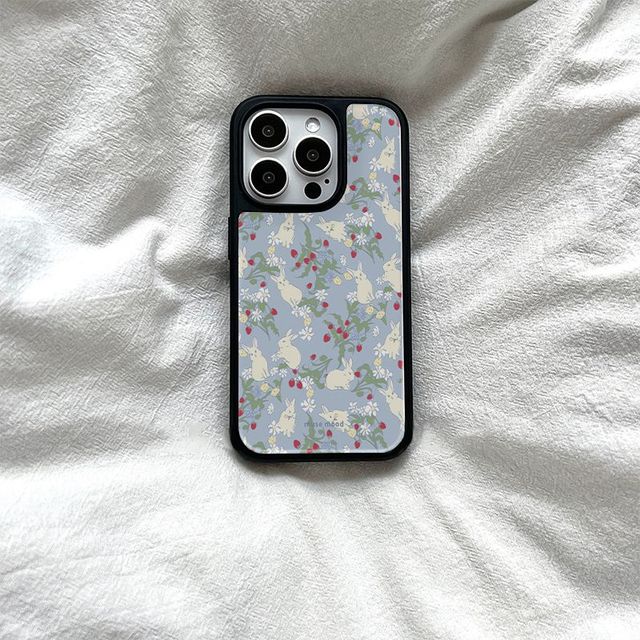 兔子碎花ins亚克力黑边适用苹果iPhone16promax手机壳15pro小米14Pro保护套华为mate防摔三星S234荣耀晶瓷壳