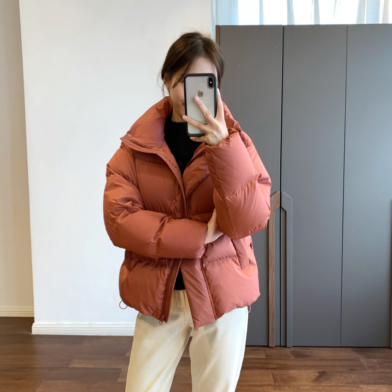 高档90白鹅绒 超显肤白定制玫瑰豆沙色短款加厚鹅绒服羽绒服女冬