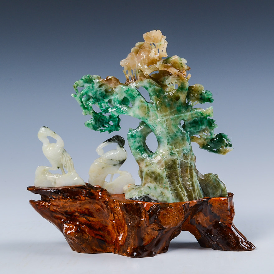 【源头好货-镇平】【松鹤延年】薛天空玉雕工作室作品独山玉摆件