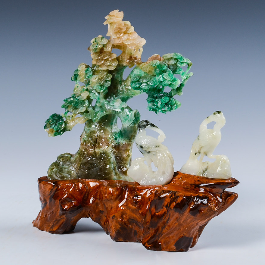 【源头好货-镇平】【松鹤延年】薛天空玉雕工作室作品独山玉摆件