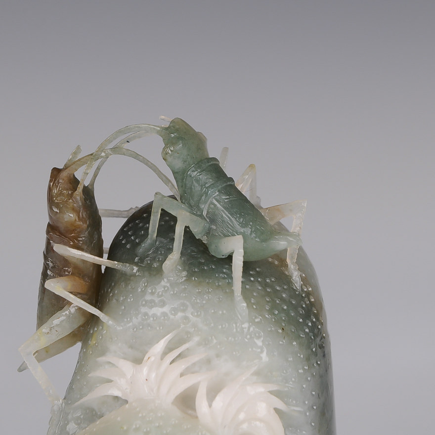 【蝈蝈】 玉雕大师薛天空作品独玉摆件380.00g