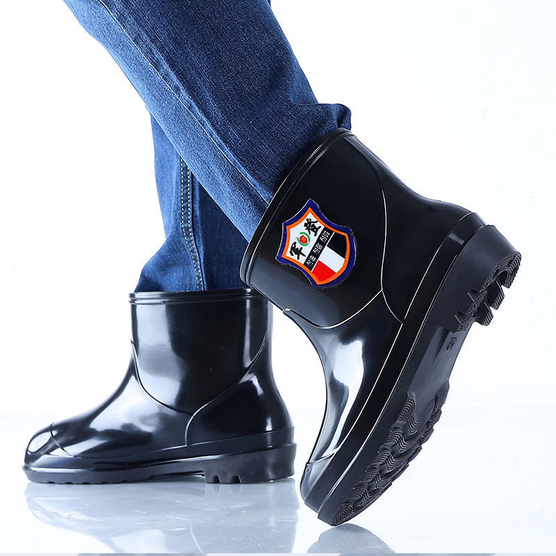 春秋雨鞋男士短筒低帮元宝防滑胶鞋加棉保暖
