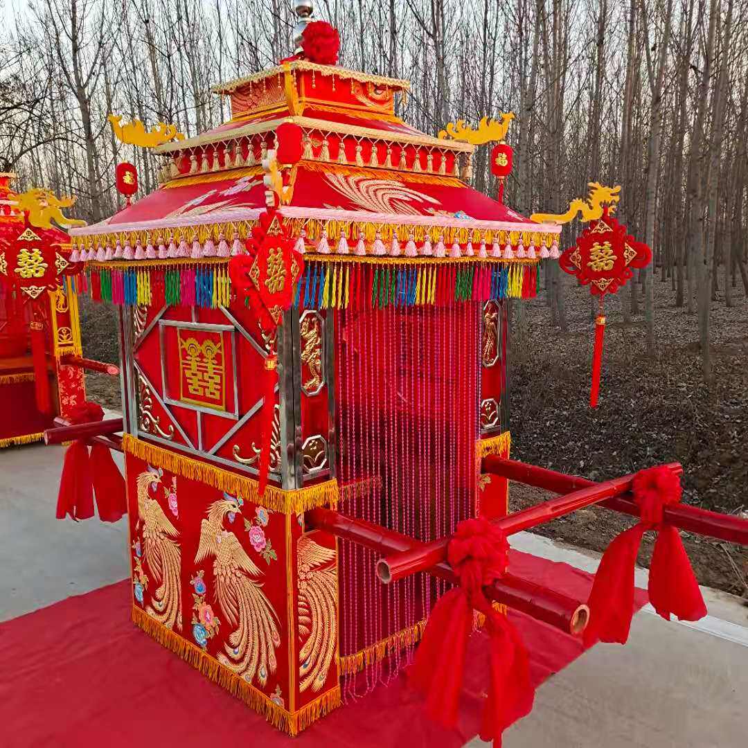 八抬大花轿结婚轿子厂家直销实木中式道具婚庆用品轿抬新娘轿折叠