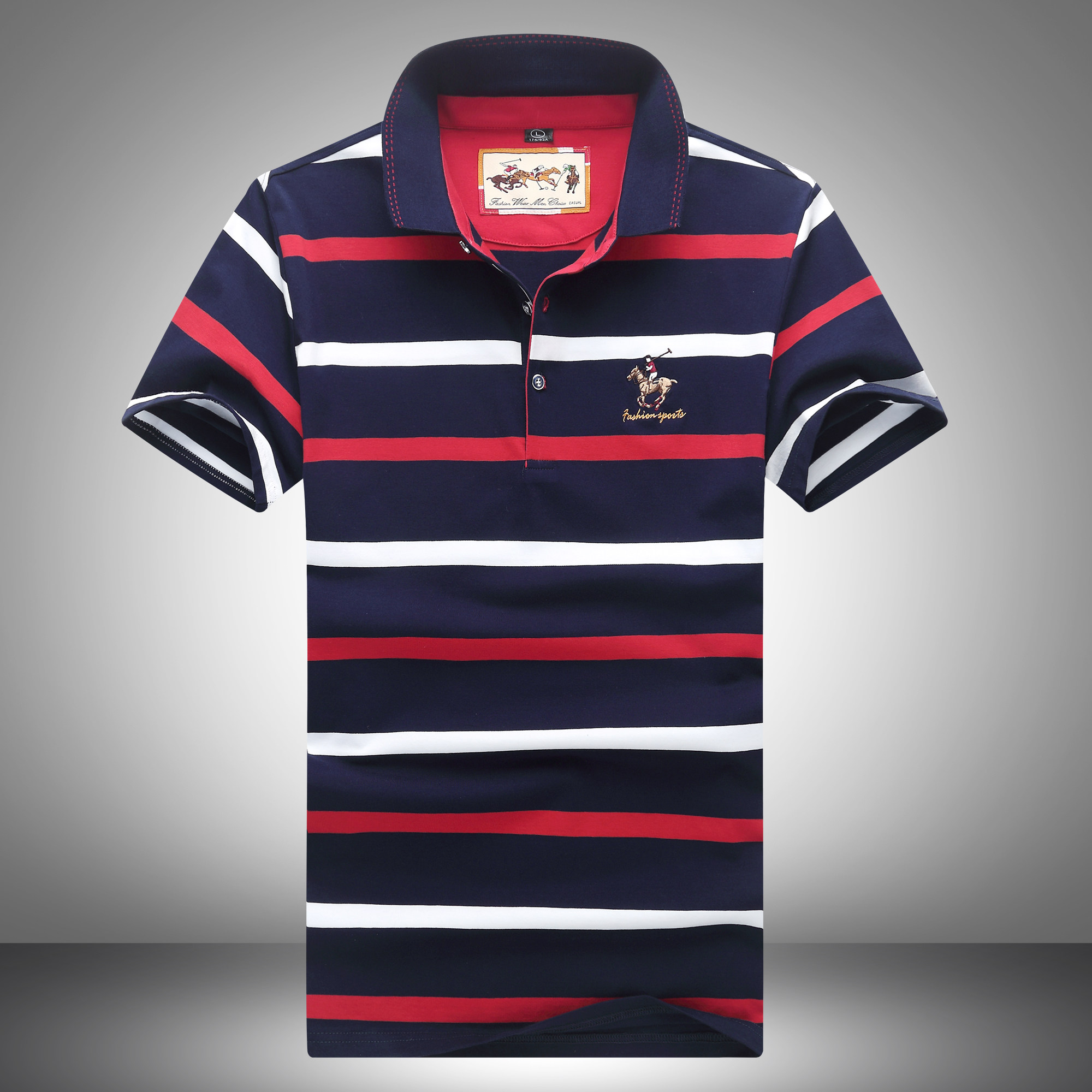 断码清仓 夏季薄款鲨鱼男士翻领短袖 商务休闲青年大码条纹t恤衫_2