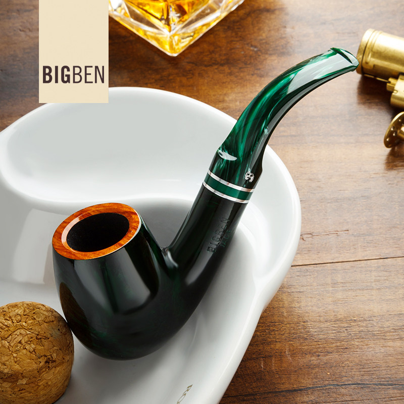 bigben进口烟斗石楠木原木弯斗 荷兰大班翡翠斗系列老式旱烟丝斗