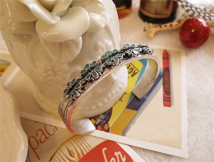 艾德维欧美时尚流行复古风格银铜色c形开口向2琉璃青花亮银手镯女