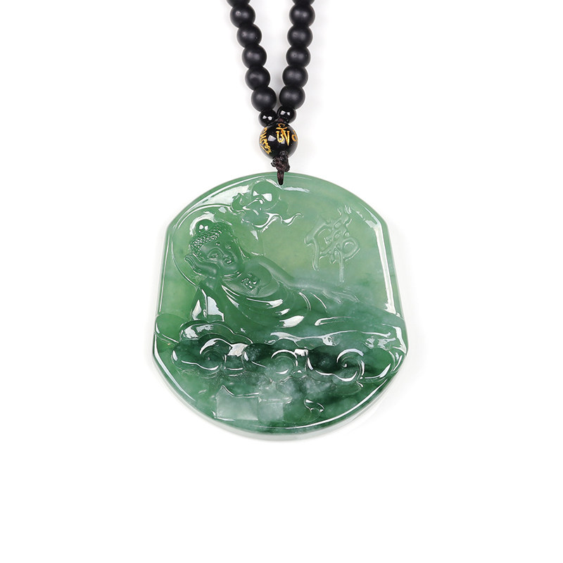 天然a货翡翠 老坑冰糯种满绿睡佛45.50g(含绳重)