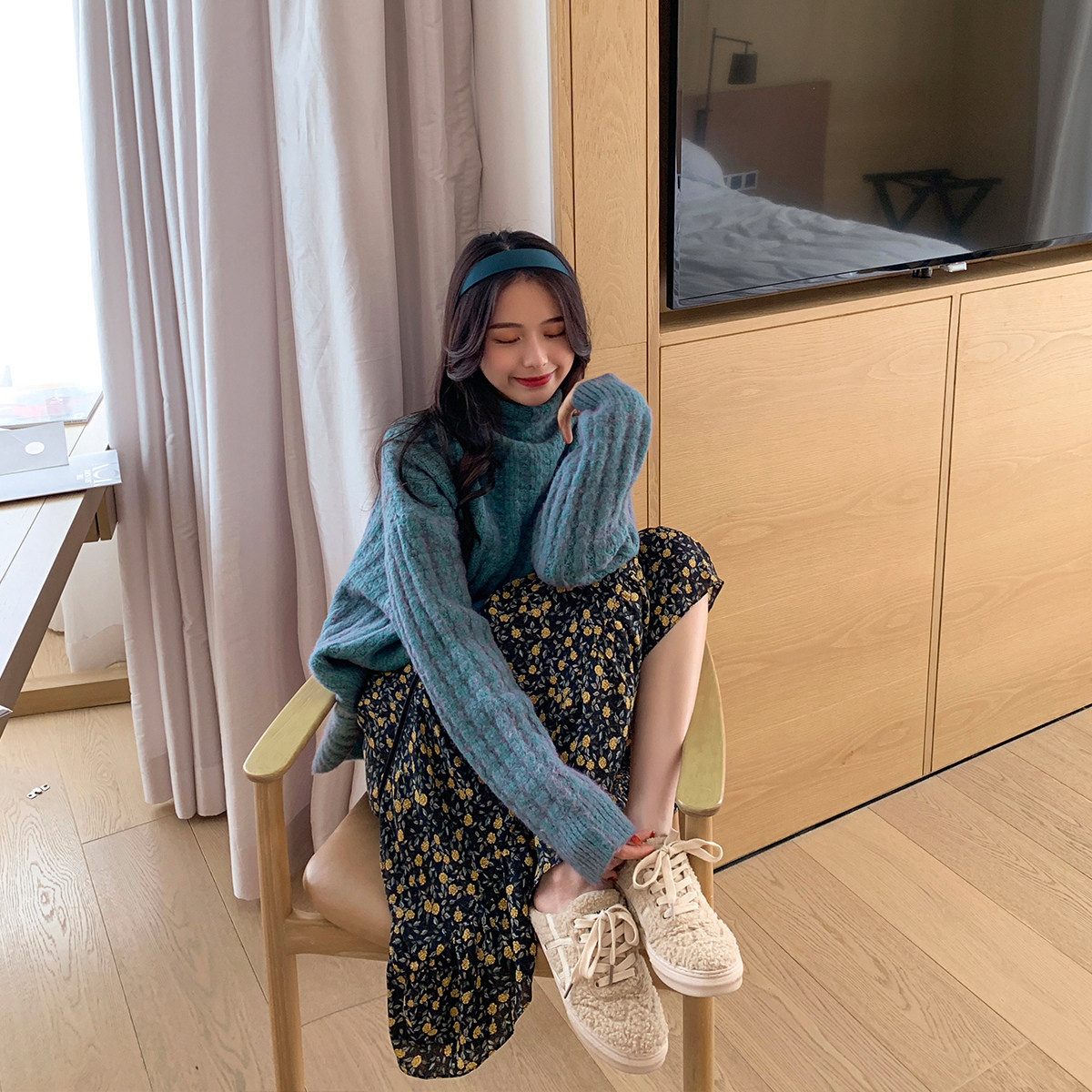 mimius复古碎花蛋糕裙2019秋冬季新款半身裙女冬天配毛衣高腰裙子